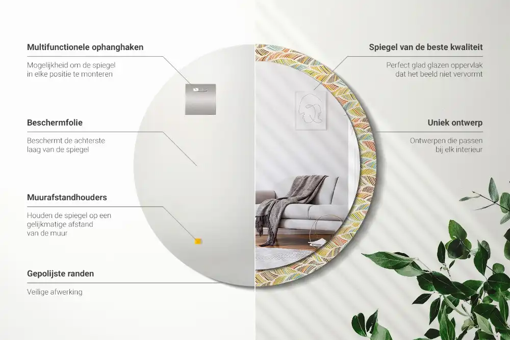 Specchio rotondo con cornice stampata Astratto