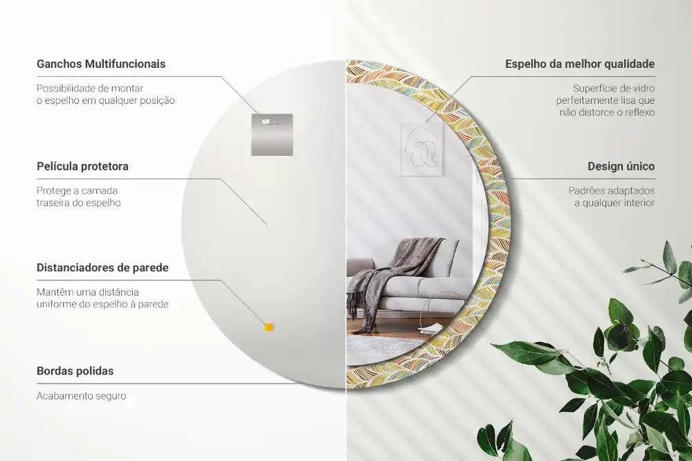 Specchio rotondo con cornice stampata Astratto