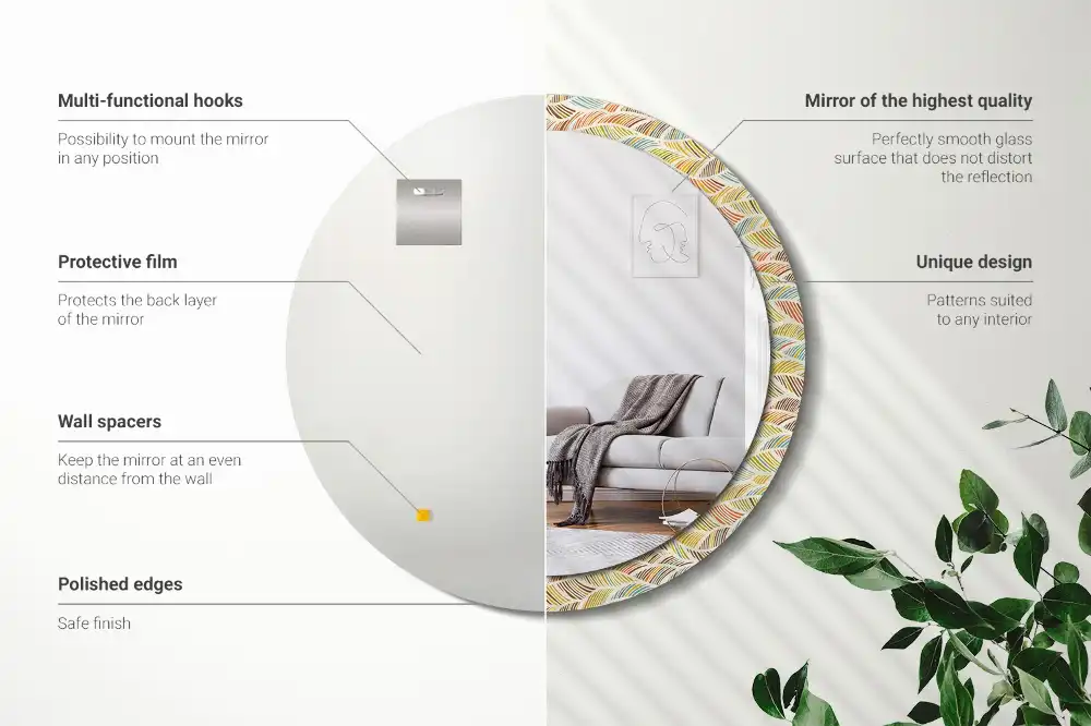 Specchio rotondo con cornice stampata Astratto