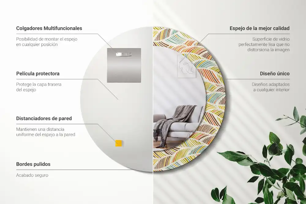 Specchio rotondo con cornice stampata Astratto