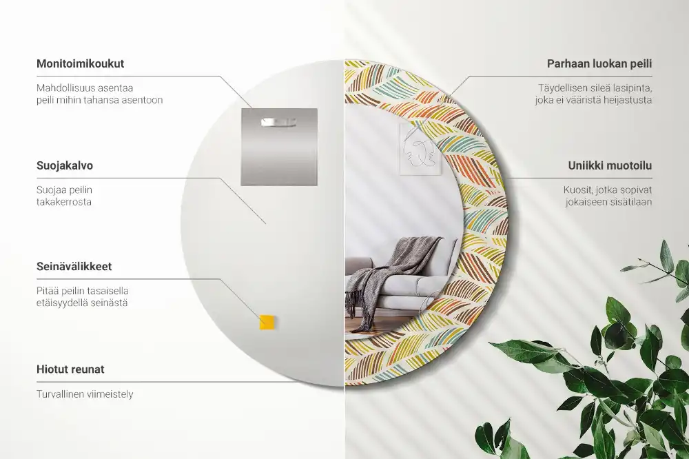 Specchio rotondo con cornice stampata Astratto