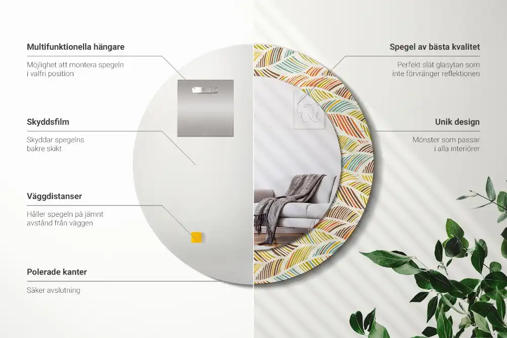 Specchio rotondo con cornice stampata Astratto