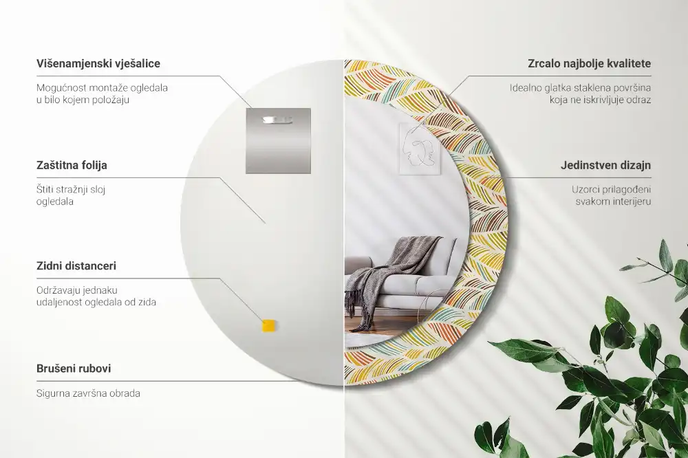 Specchio rotondo con cornice stampata Astratto