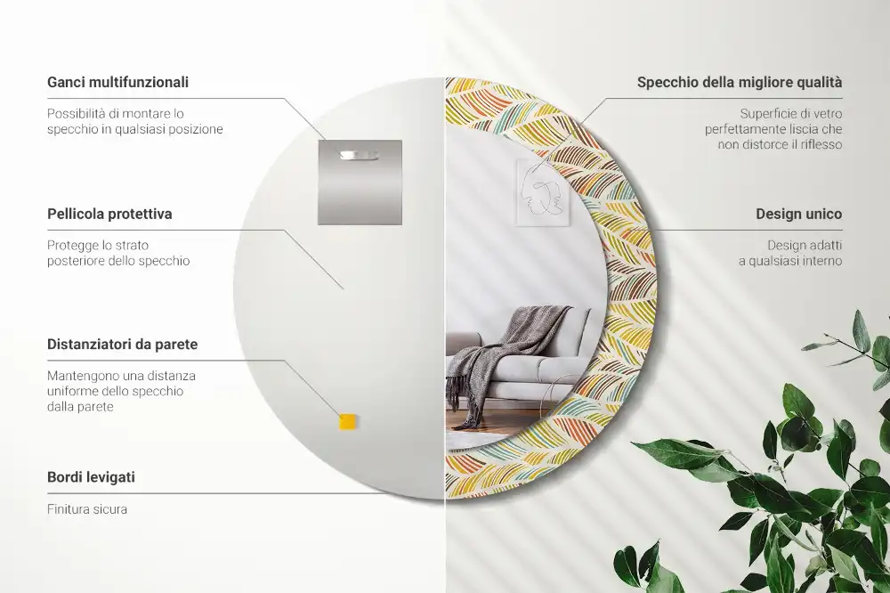 Specchio rotondo con cornice stampata Astratto