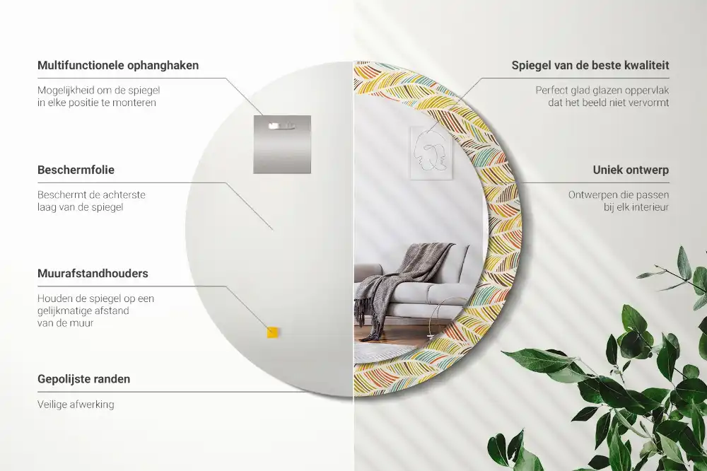 Specchio rotondo con cornice stampata Astratto