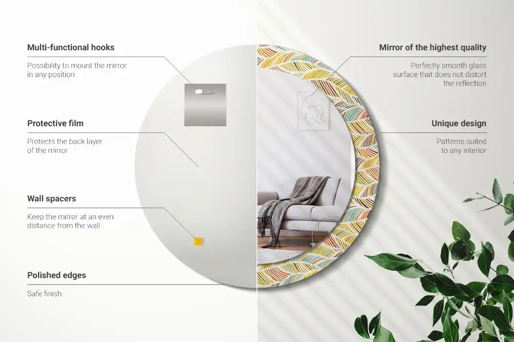 Specchio rotondo con cornice stampata Astratto