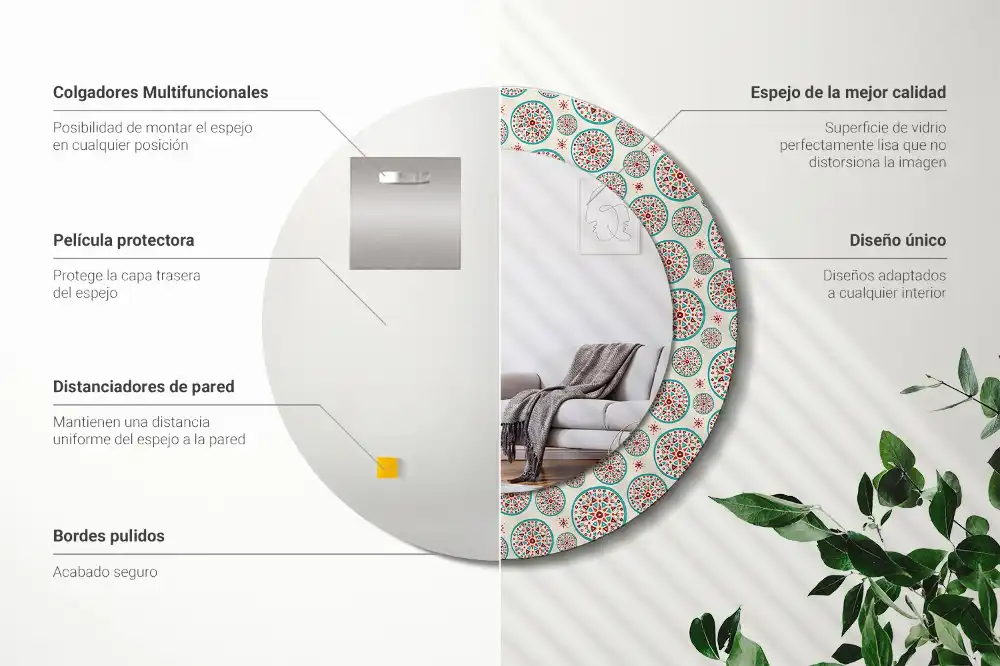 Specchio circolare stampato Modello boho