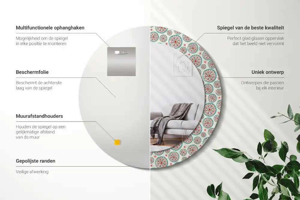 Specchio circolare stampato Modello boho