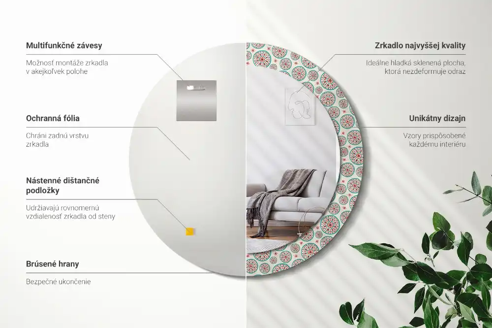 Specchio circolare stampato Modello boho