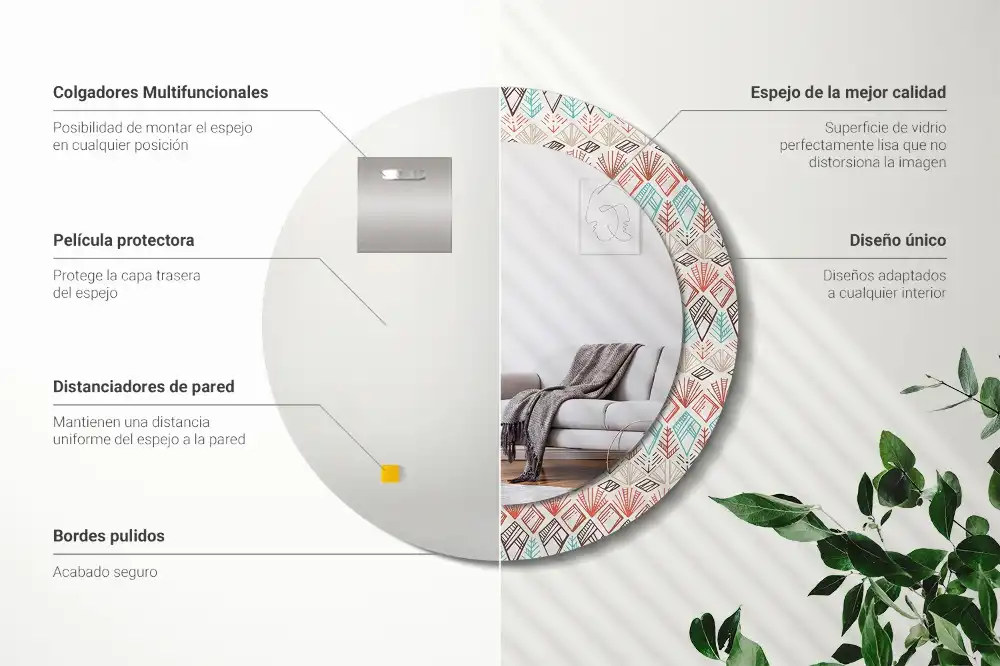 Specchio rotondo con cornice stampata Modello etnico