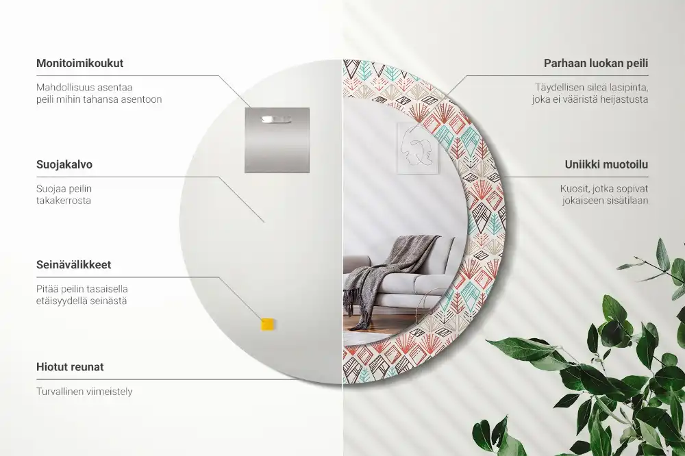 Specchio rotondo con cornice stampata Modello etnico