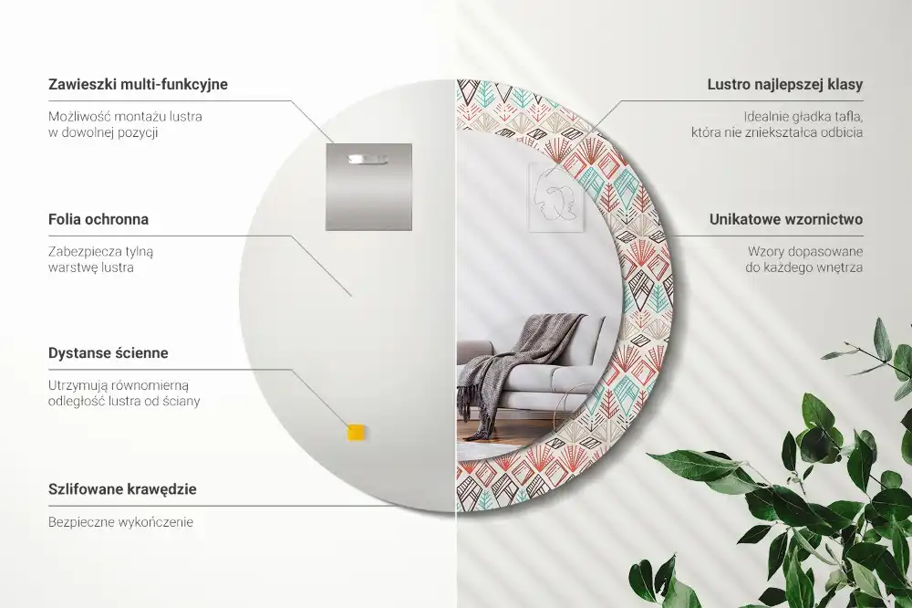 Specchio rotondo con cornice stampata Modello etnico