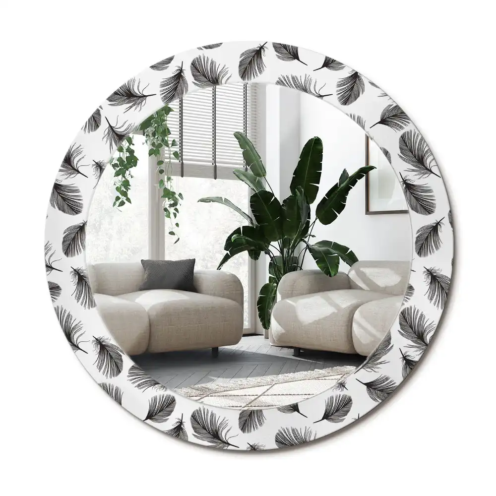 Specchio circolare stampato Piume