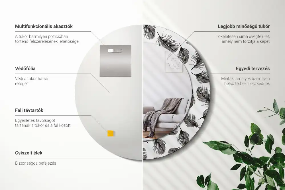 Specchio circolare stampato Piume