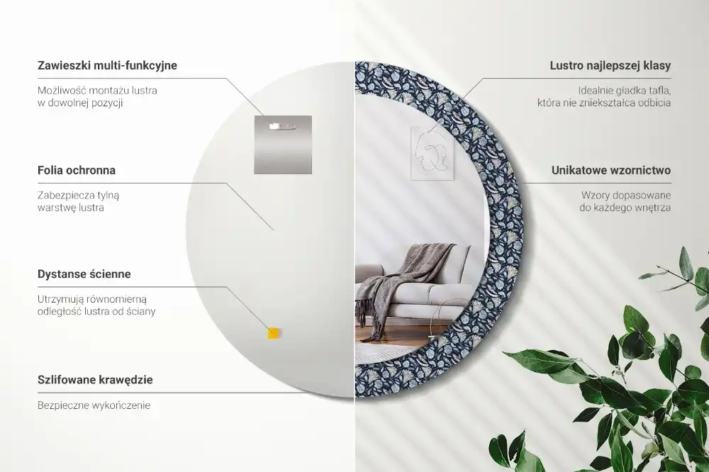 Specchio rotondo con cornice stampata Modello boho