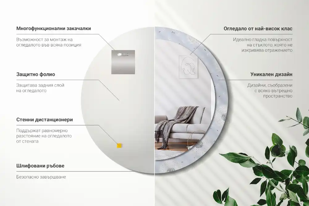 Specchio rotondo con cornice stampata Dente di leone