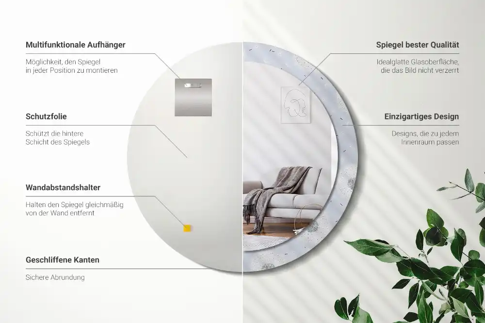 Specchio rotondo con cornice stampata Dente di leone