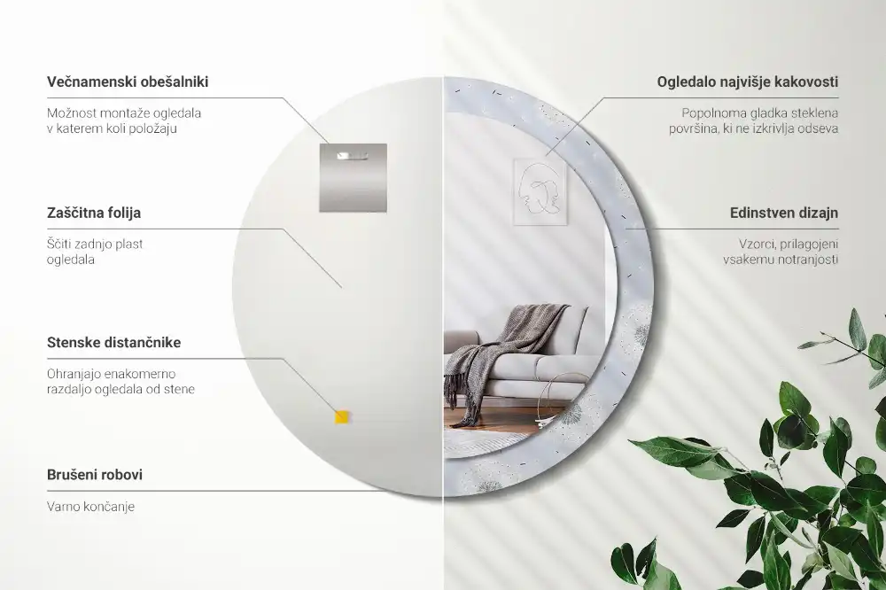 Specchio rotondo con cornice stampata Dente di leone