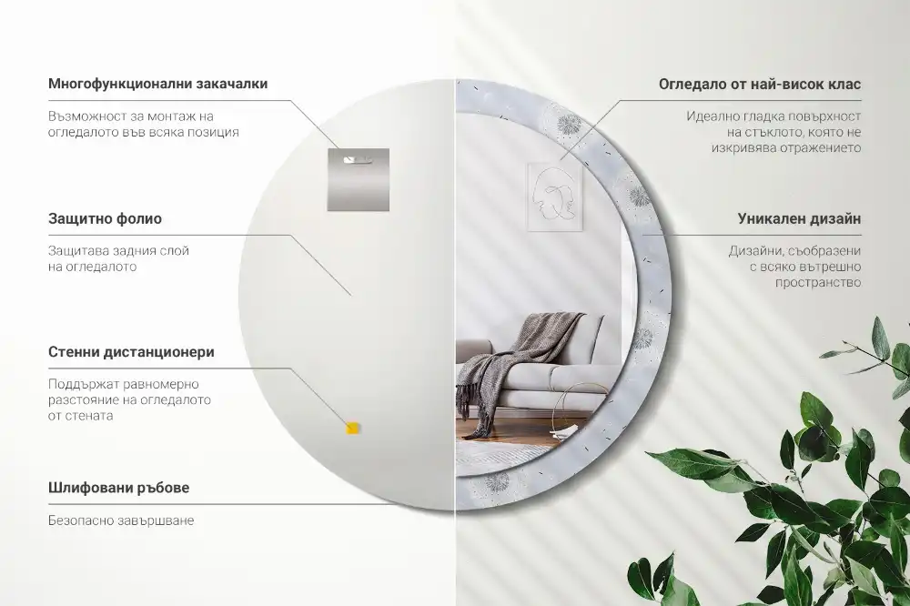 Specchio rotondo con cornice stampata Dente di leone