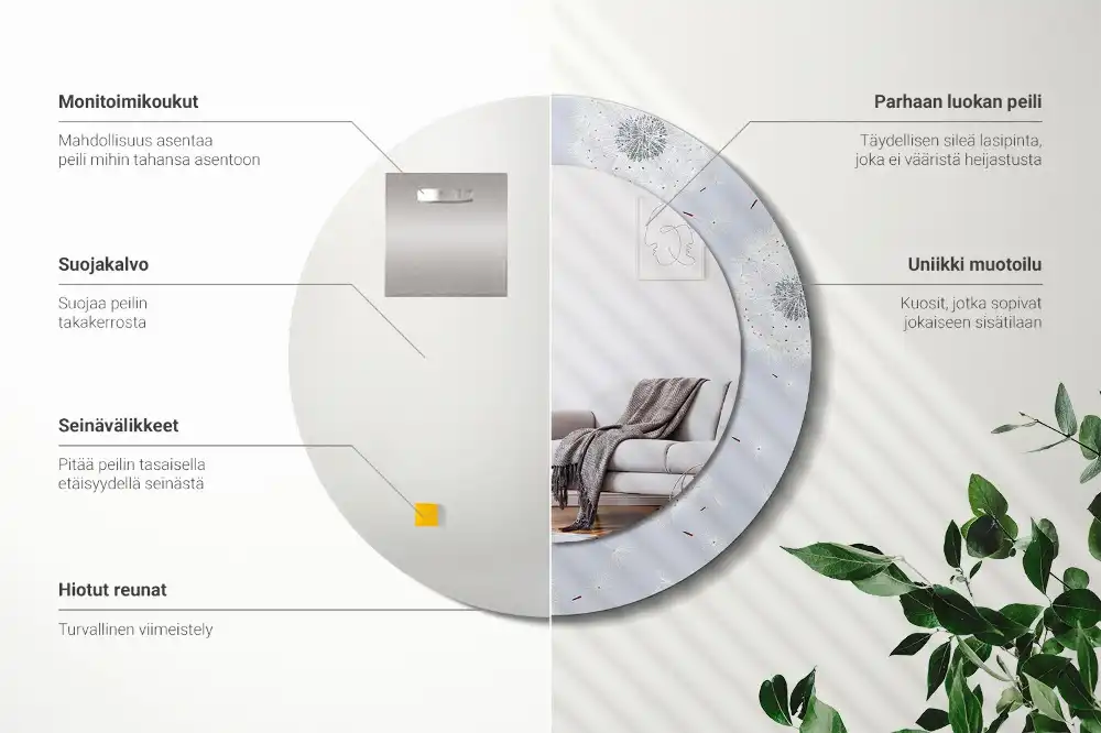 Specchio rotondo con cornice stampata Dente di leone