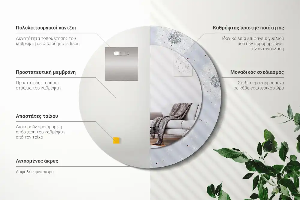 Specchio rotondo con cornice stampata Dente di leone