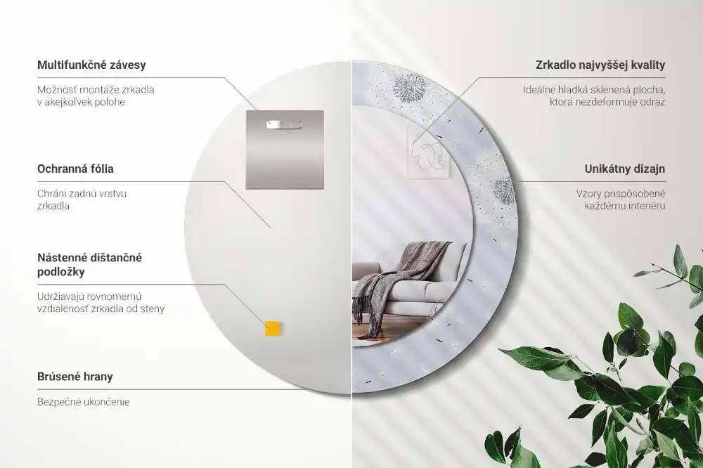 Specchio rotondo con cornice stampata Dente di leone