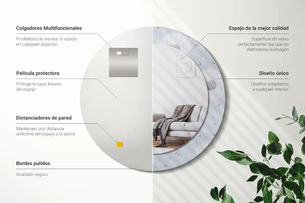 Specchio rotondo con cornice stampata Dente di leone