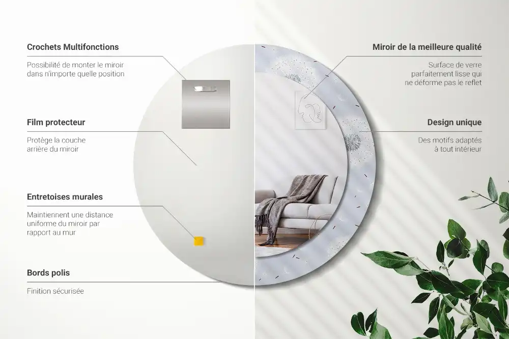 Specchio rotondo con cornice stampata Dente di leone