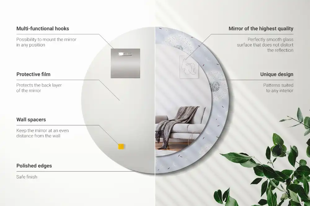 Specchio rotondo con cornice stampata Dente di leone