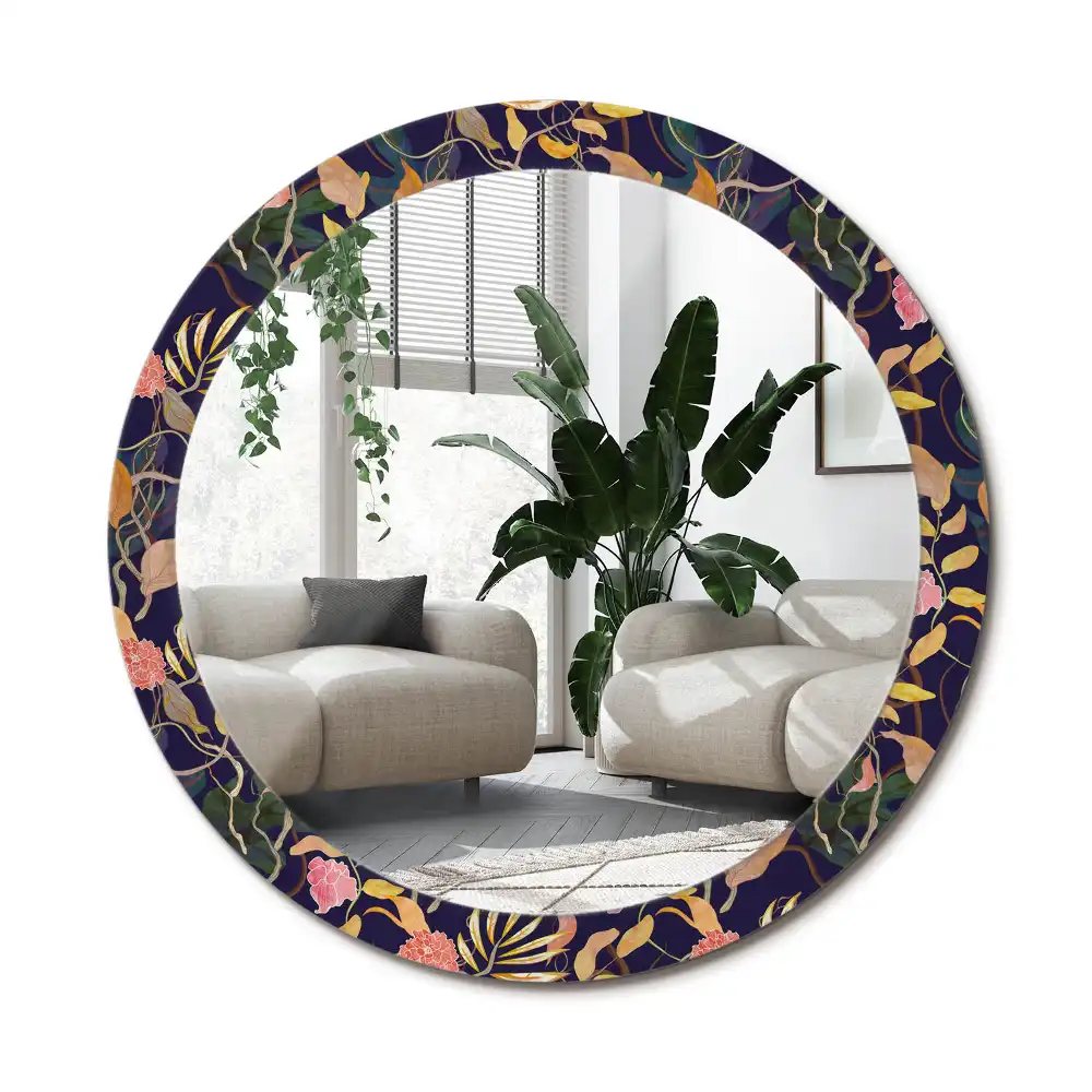 Specchio circolare decoro Piante ad acquerello