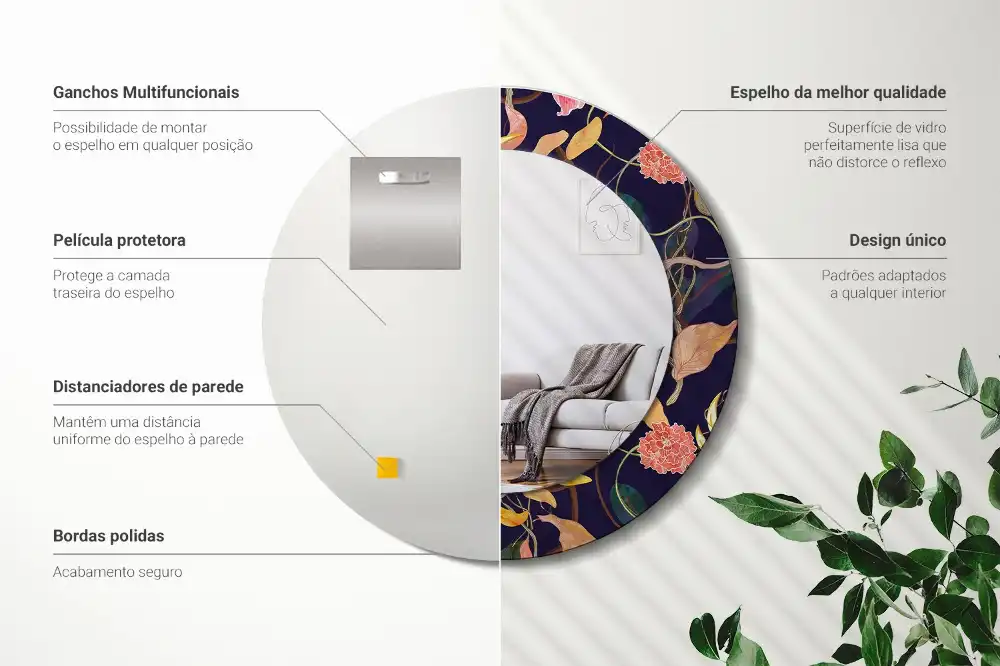 Specchio circolare decoro Piante ad acquerello