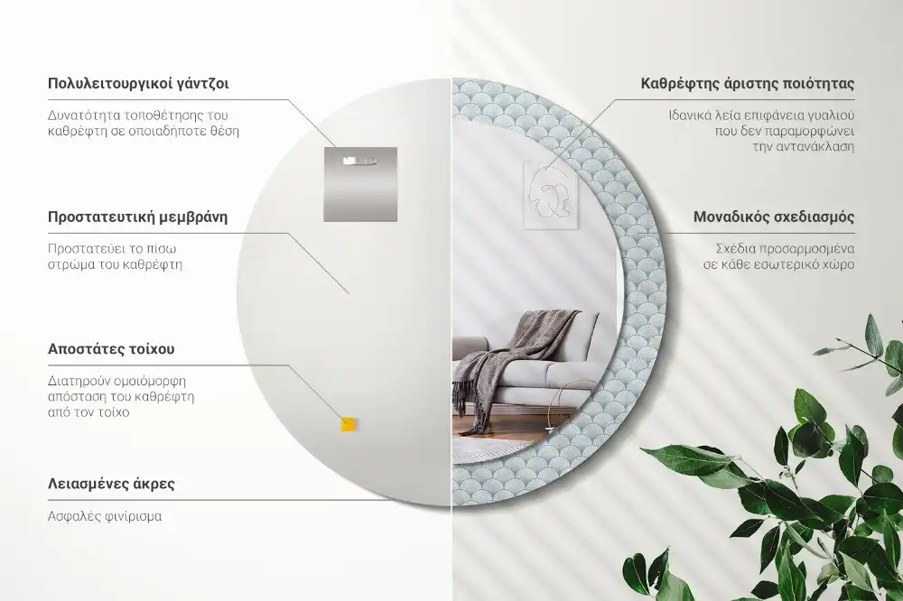 Specchio circolare stampato Modello retrò vintage