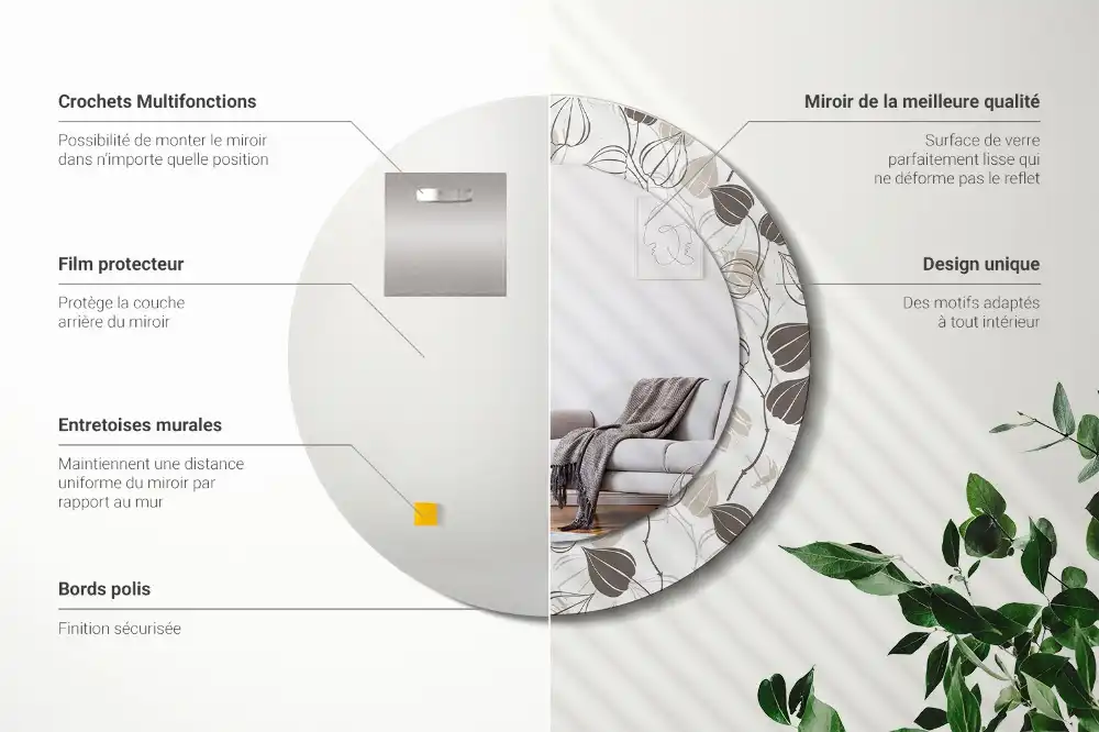 Specchio rotondo con cornice stampata Floreale astratto