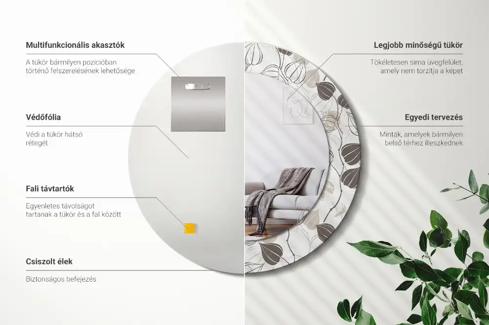 Specchio rotondo con cornice stampata Floreale astratto