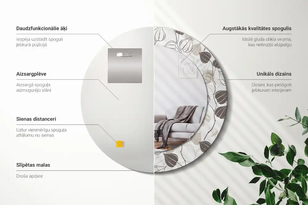 Specchio rotondo con cornice stampata Floreale astratto