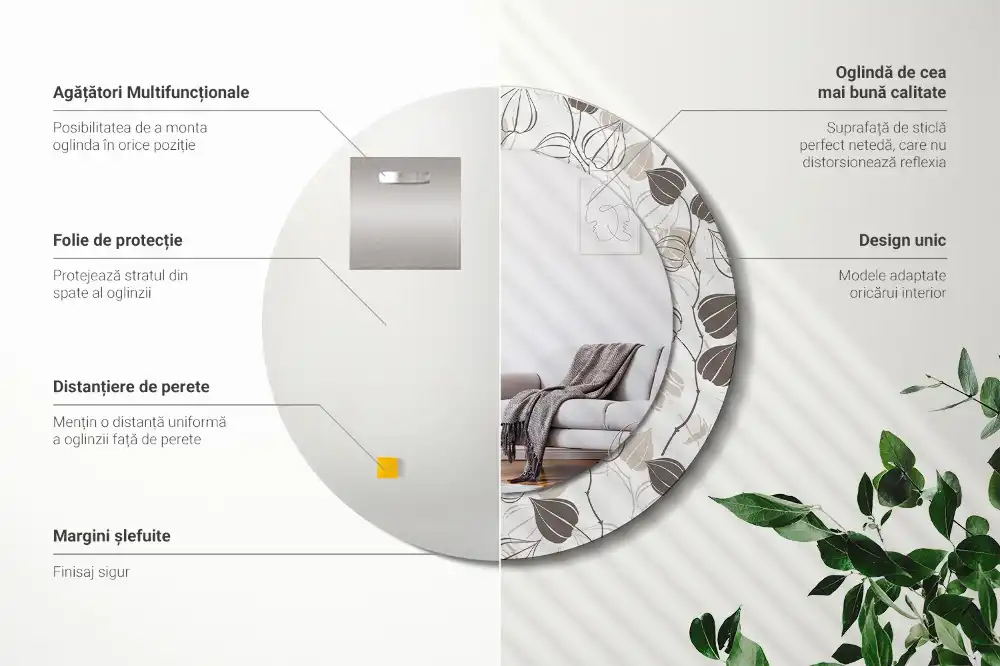 Specchio rotondo con cornice stampata Floreale astratto