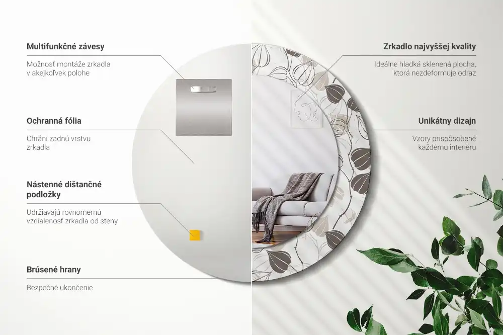 Specchio rotondo con cornice stampata Floreale astratto