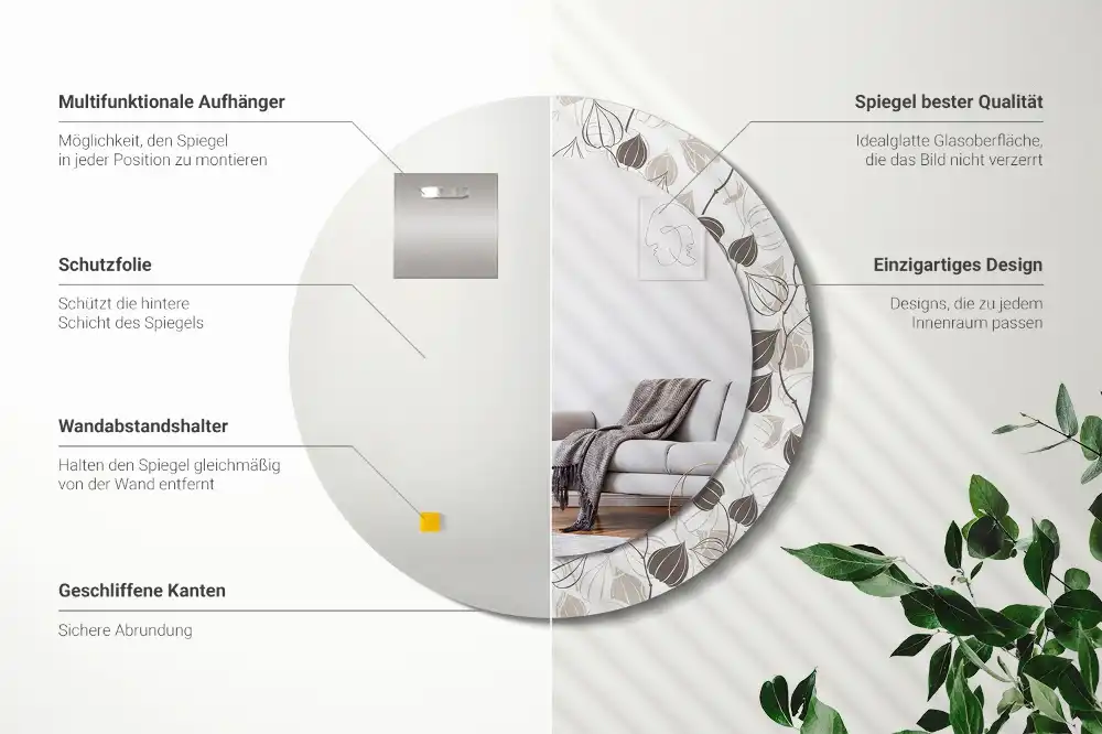 Specchio rotondo con cornice stampata Floreale astratto