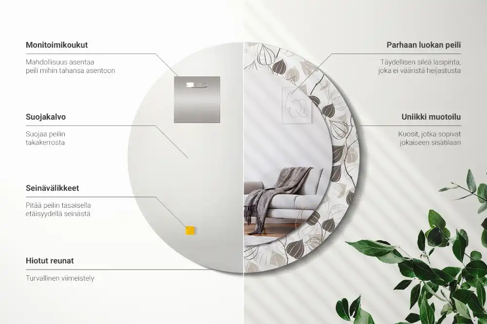 Specchio rotondo con cornice stampata Floreale astratto