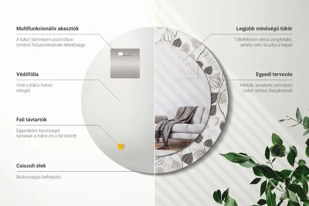 Specchio rotondo con cornice stampata Floreale astratto