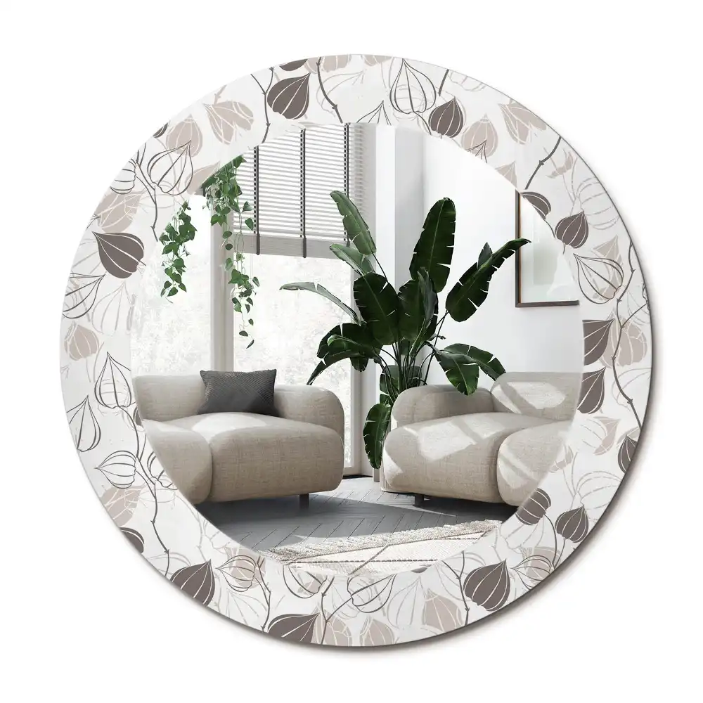 Specchio rotondo con cornice stampata Floreale astratto