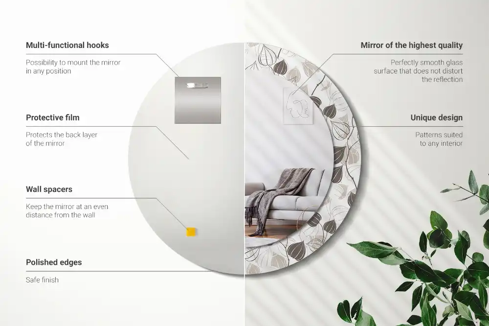 Specchio rotondo con cornice stampata Floreale astratto