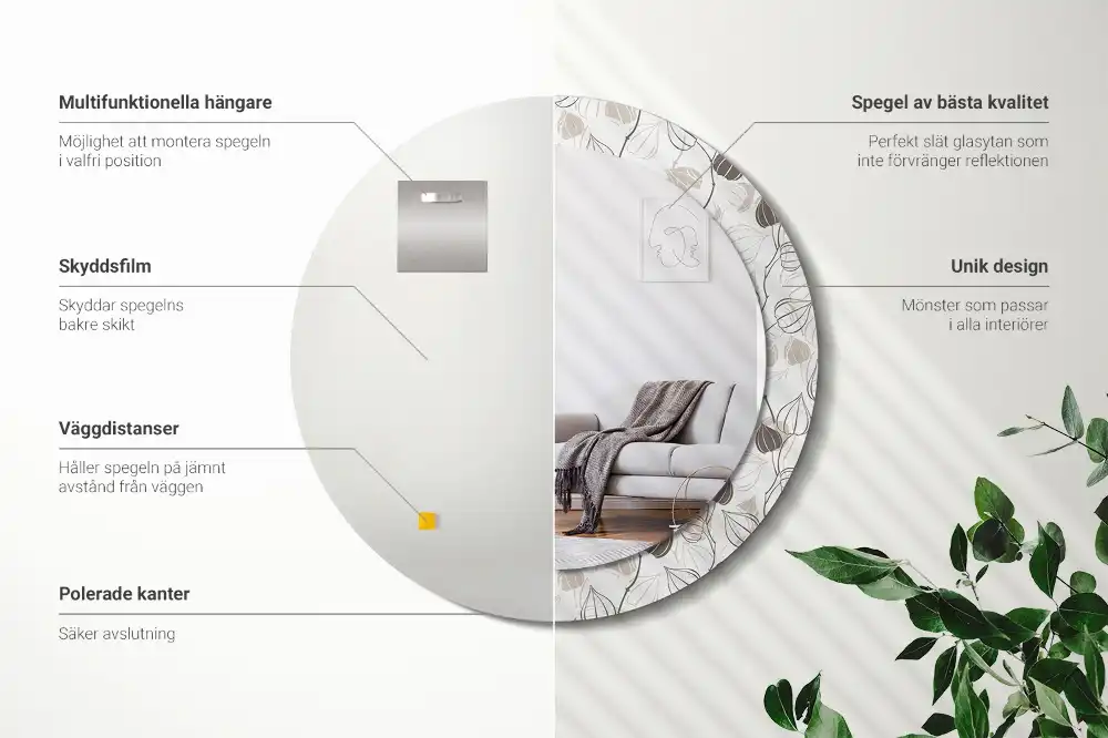 Specchio rotondo con cornice stampata Floreale astratto