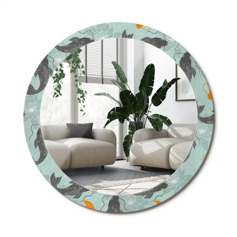 Specchio rotondo con cornice stampata Carpa koi