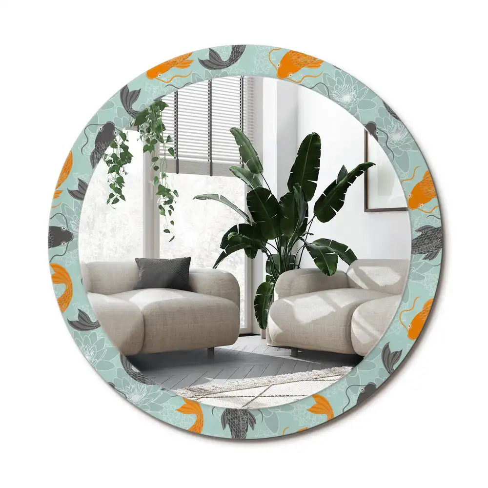 Specchio rotondo con cornice stampata Carpa koi