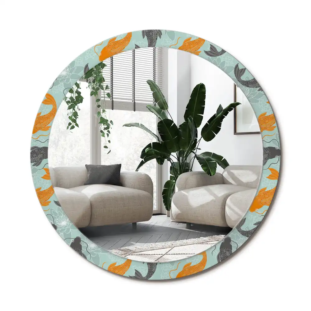 Specchio rotondo con cornice stampata Carpa koi