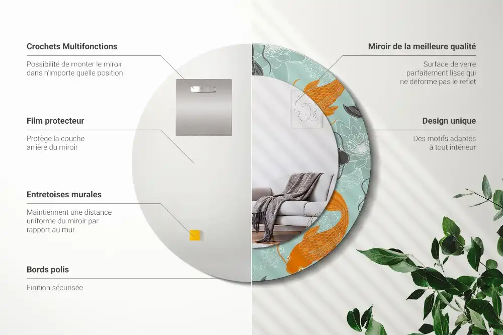 Specchio rotondo con cornice stampata Carpa koi