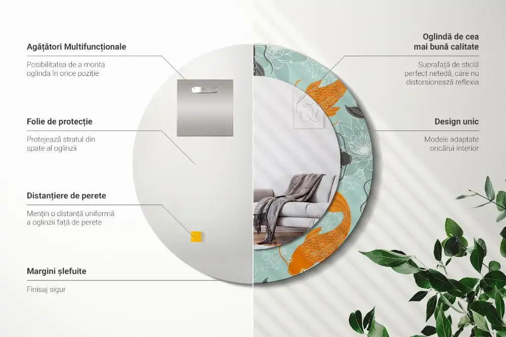 Specchio rotondo con cornice stampata Carpa koi