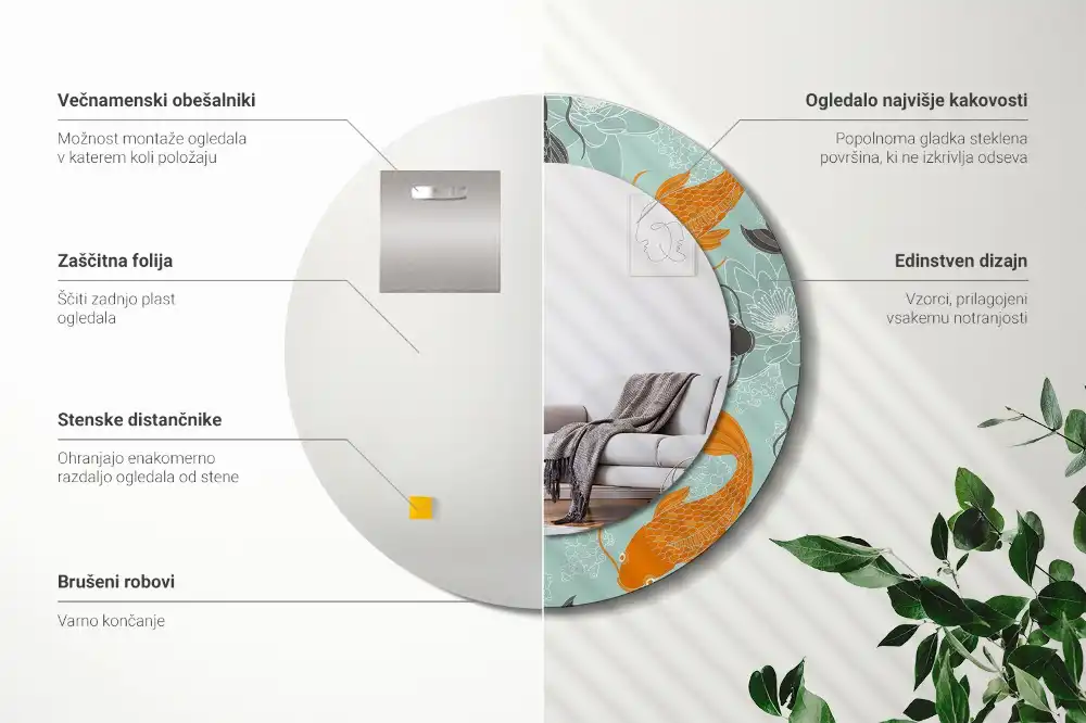 Specchio rotondo con cornice stampata Carpa koi