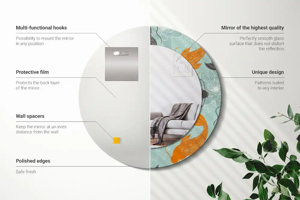 Specchio rotondo con cornice stampata Carpa koi